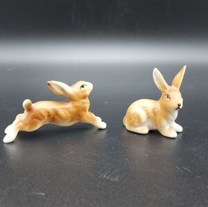 2 Vintage Bunny Rabbits Bone China Miniature Figurines